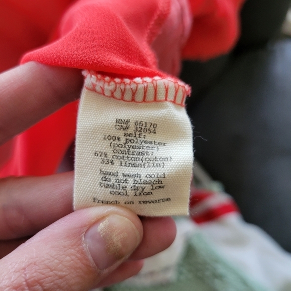 Pins and Needles Small Coral Red Short Sleeve Blouse Linen Blend Chiffon Ruffle - Picture 8 of 8